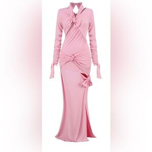 KNOTTED CUTOUT MAXI SLITS GOWN IN PINK
